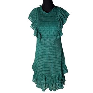 SFERA CASUAL New Forest Green Dress Ruffles Sleeveless Slip Dress Lined Medium